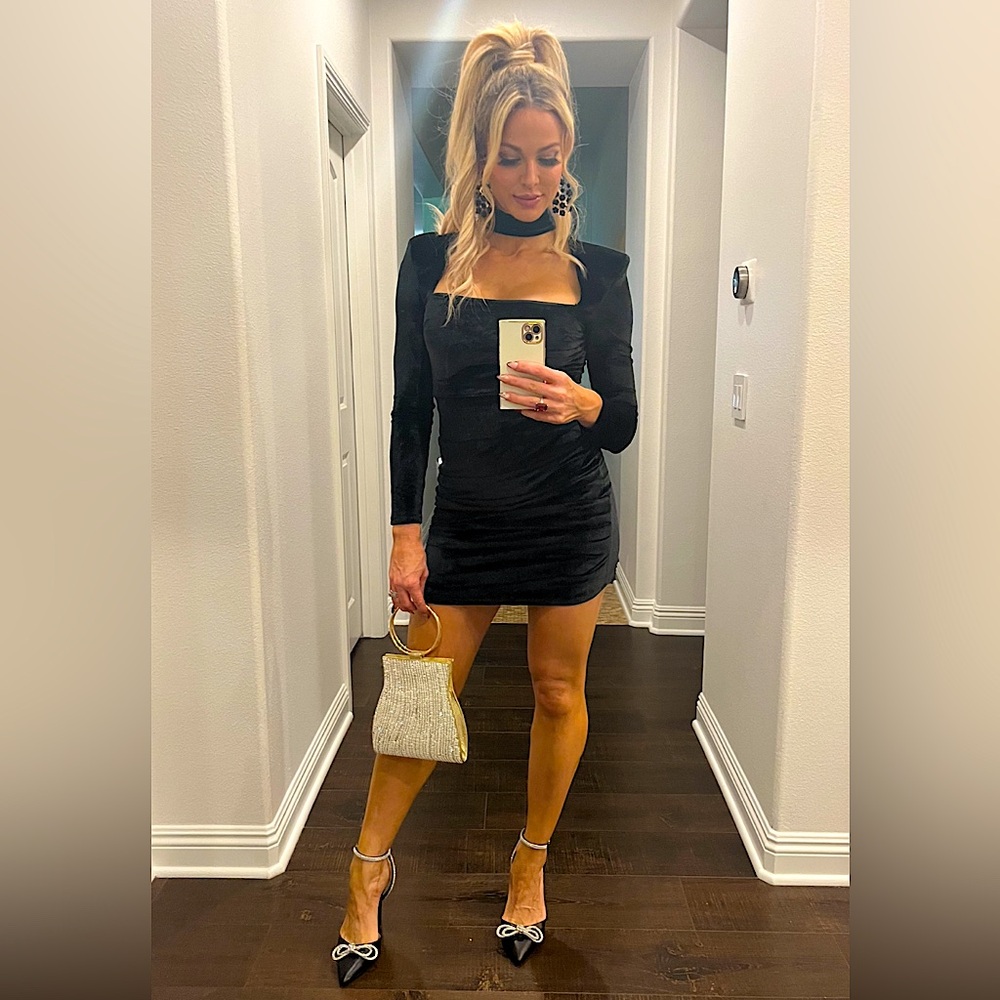 REVOLVE- Black Velvet Stephanie Collar Minidress